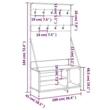 Kledingrek met schoenenrek 100x41x184 cm grijs sonoma 9