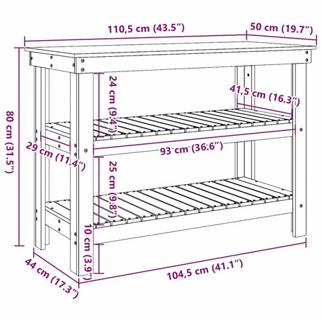 Werkbank Wasbruin 110.5 x 50 x 80 cm Massief grenenhout 9
