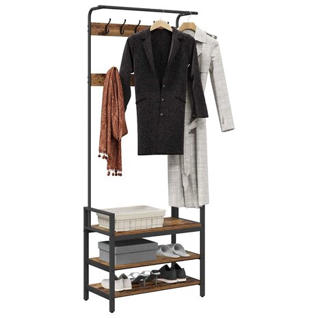 Kapstok met plank Oud hout 75 x 34 x 184 cm Bewerkt hout 3