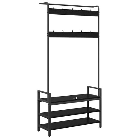 Kapstok met plank Zwart eiken 95 x 34 x 184 cm Bewerkt hout 7