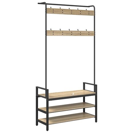 Kapstok met plank Sonoma eiken 95 x 34 x 184 cm Bewerkt hout 7