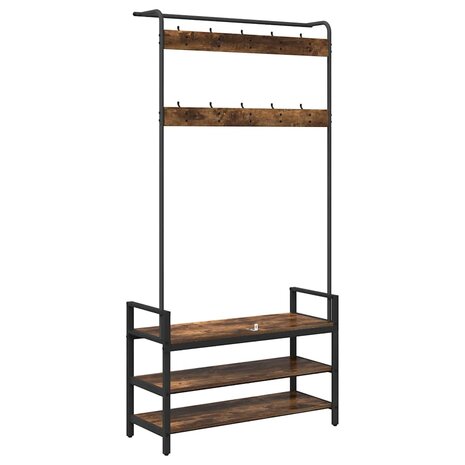 Kapstok met plank Gerookt eiken 95 x 34 x 184 cm Bewerkt hout 7