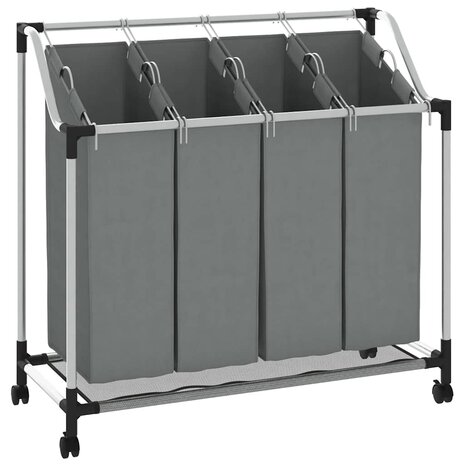 Wasmand met wielen 4 vakken grijs 2