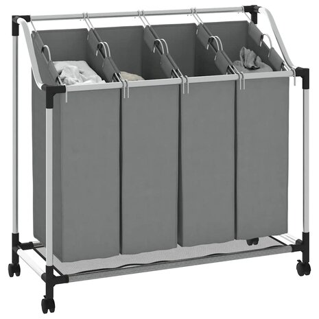 Wasmand met wielen 4 vakken grijs 4