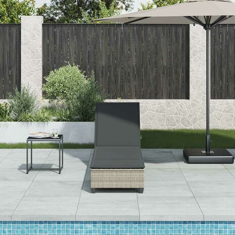 Ligstoel met kussens lichtgrijs 55x200x25,5cm polyrotan 3