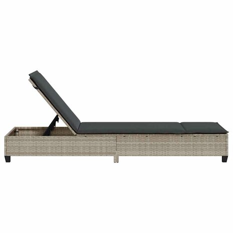 Ligstoel met kussens lichtgrijs 55x200x25,5cm polyrotan 7