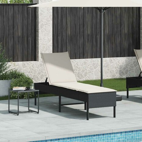 Ligstoel met kussen zwart 55x200x44cm polyrotan 3