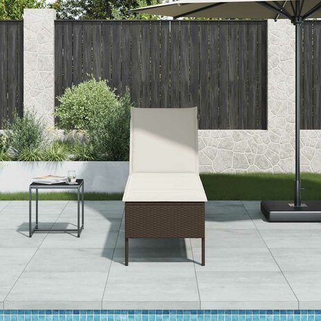 Ligstoel met kussen bruin 55x200x44cm polyrotan 1