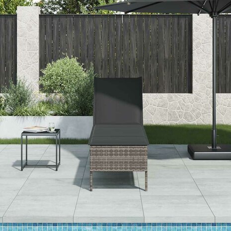 Ligstoel met kussen grijs 55x200x44cm polyrotan 1