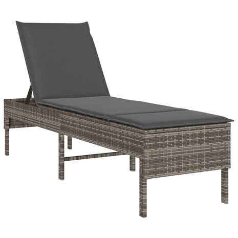Ligstoel met kussen grijs 55x200x44cm polyrotan 2