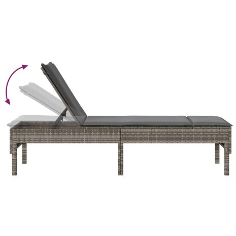 Ligstoel met kussen grijs 55x200x44cm polyrotan 8