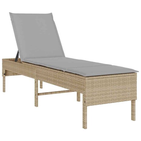 Ligstoel met kussen beige 55x200x44cm polyrotan 2