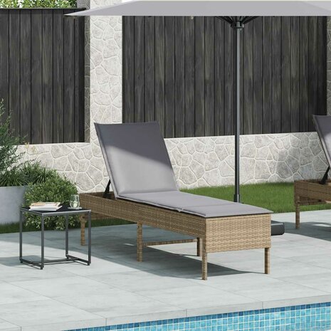 Ligstoel met kussen beige 55x200x44cm polyrotan 3