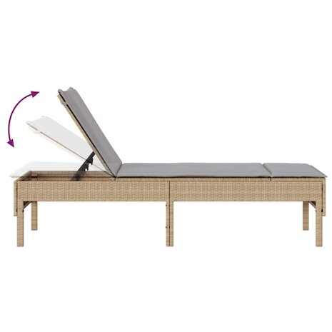 Ligstoel met kussen beige 55x200x44cm polyrotan 8