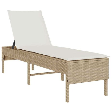 Ligstoel met kussen beige 55x200x44cm polyrotan 2