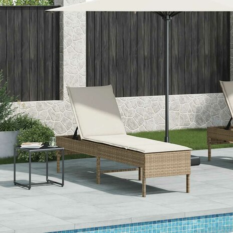 Ligstoel met kussen beige 55x200x44cm polyrotan 3
