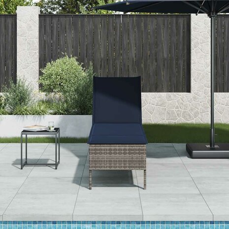 Ligstoel met kussen grijs 55x200x44cm polyrotan 1