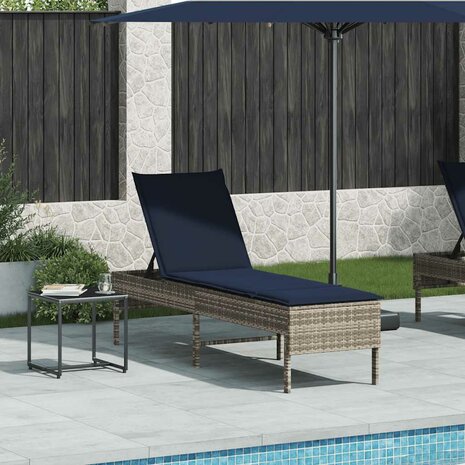 Ligstoel met kussen grijs 55x200x44cm polyrotan 3