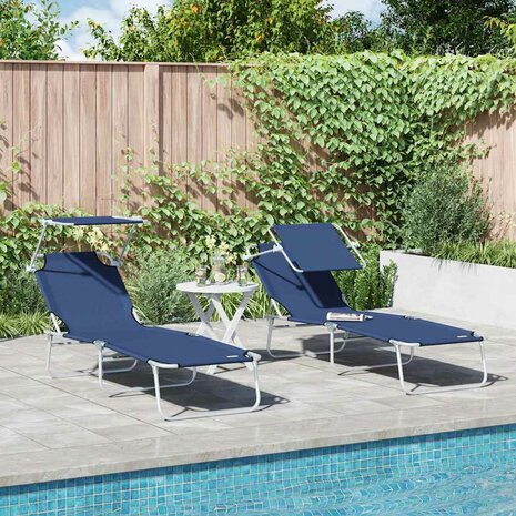 Ligstoel 2-persoon 2 pcs Blauw 58 x 188 x 77cm Stof 1