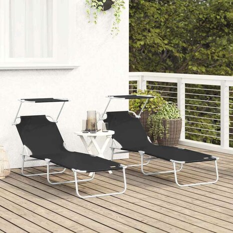 Ligstoel 2-persoon 2 pcs Zwart 58 x 188 x 77cm Stof 3