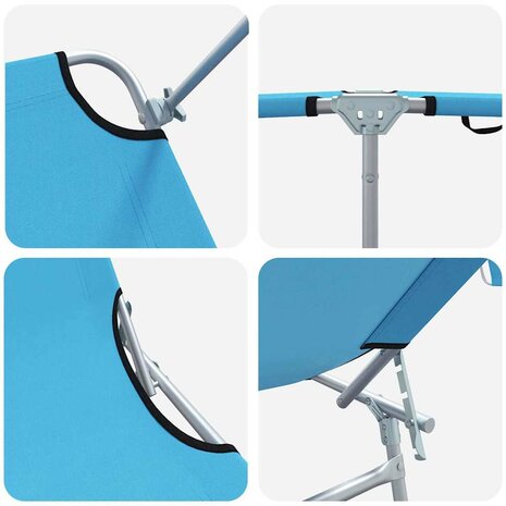 Opvouwbare Ligbedden 2 Stuks met Luifel - Helderblauwe 600D Oxford Stof 8