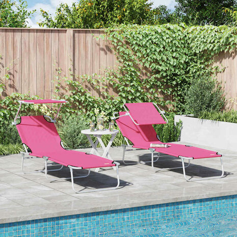Ligstoel 2-persoon 2 pcs Roze 58 x 188 x 77cm Stof 1