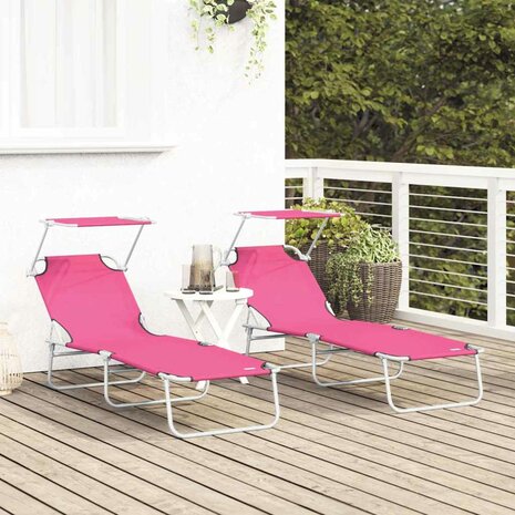 Ligstoel 2-persoon 2 pcs Roze 58 x 188 x 77cm Stof 3