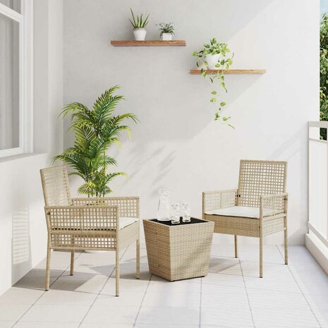 3-delige tuin bistroset met kussens in beige van poly riet 1
