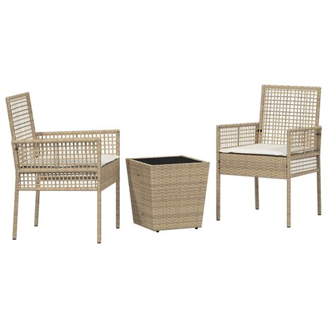 3-delige tuin bistroset met kussens in beige van poly riet 2