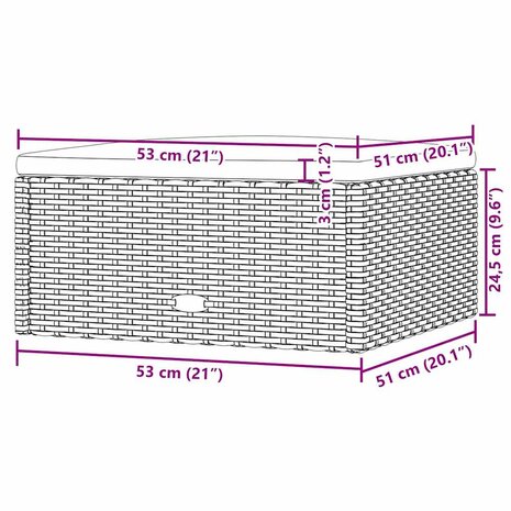 Voetensteun met kussen poly rattan zwart 7