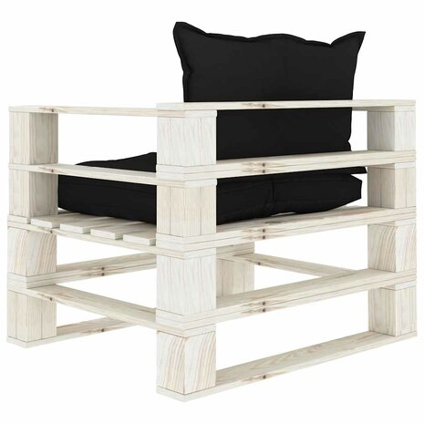 Tuinbank met zwarte kussens pallet hout 4