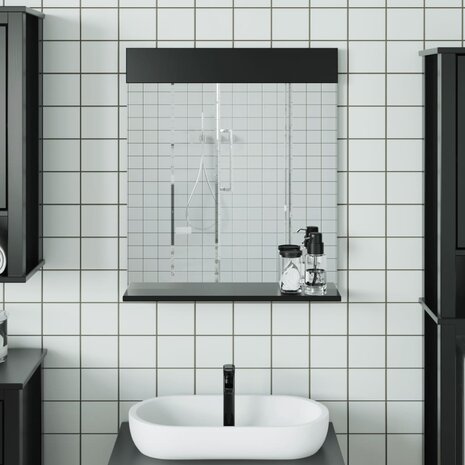 Badkamerspiegel met schap BERG 60x12x70 cm massief hout zwart 1