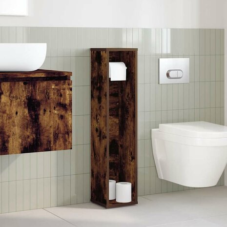 Badkamerkast met rolhouder gerookt eiken 20,5x20x90 cm 3