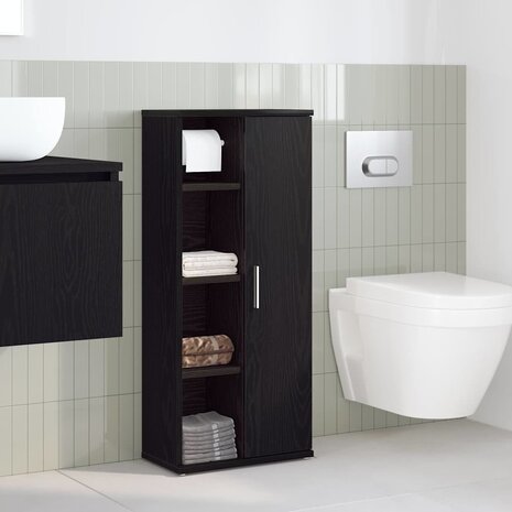 Badkamerkast met rolhouder 39x22x90 cm zwart 3