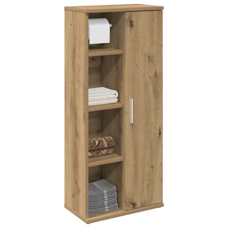 Badkamerkast met rolhouder 39x22x90 cm artisanaal eikenkleur 1