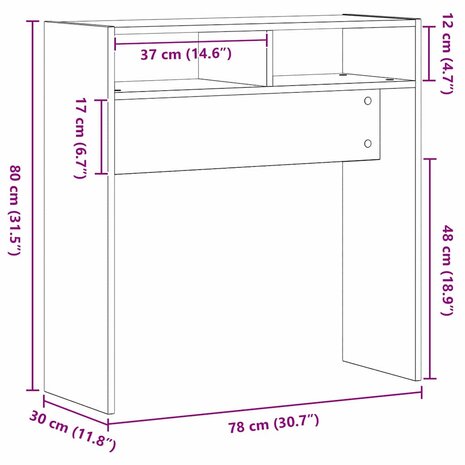 Wandtafel Zwart eiken 78 x 30 x 80 cm Bewerkt hout 9