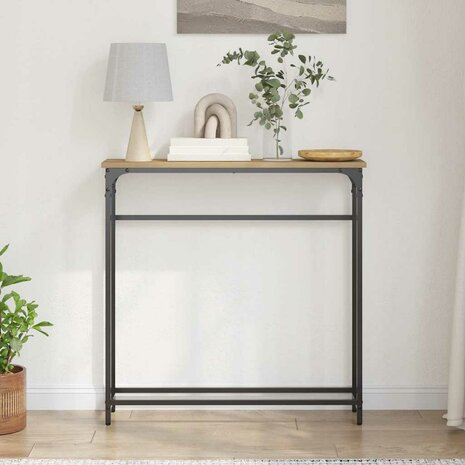 Wandtafel 75x19,5x75 cm bewerkt hout en staal artisanaal eiken 3
