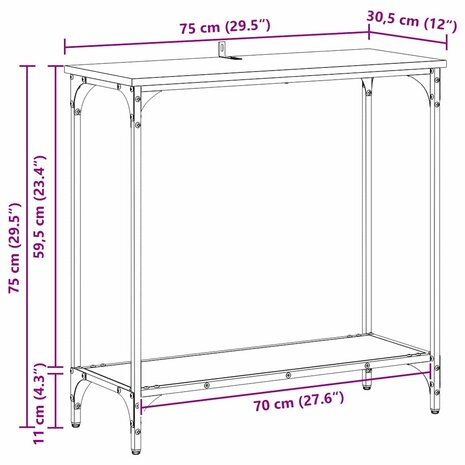 Wandtafel met plank artisanaal eikenkleurig 75 x 30.5 x 75 cm 9