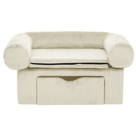 Hondenbank met lade 75x50x38 cm pluche crèmekleurig 3