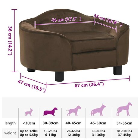 Hondenbank 67x47x36 cm pluche bruin 8