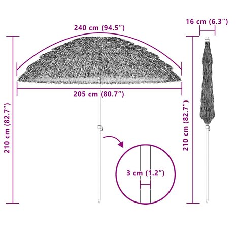 Strandparasol Bruin Ø 206 x 209.5 cm Staal 4