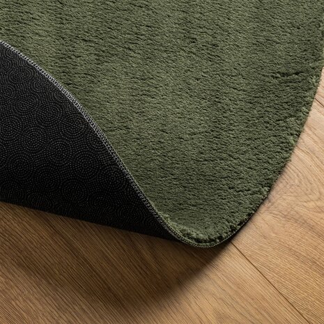 Vloerkleed HUARTE laagpolig zacht wasbaar Ø 80 cm bosgroen 5