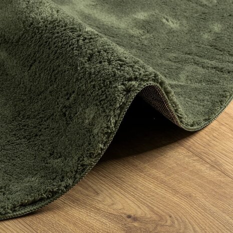 Vloerkleed HUARTE laagpolig zacht wasbaar Ø 80 cm bosgroen 6