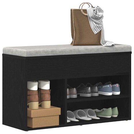 Schoenenbank met plank Zwart eiken 80 x 30 x 45 cm Bewerkt hout 3