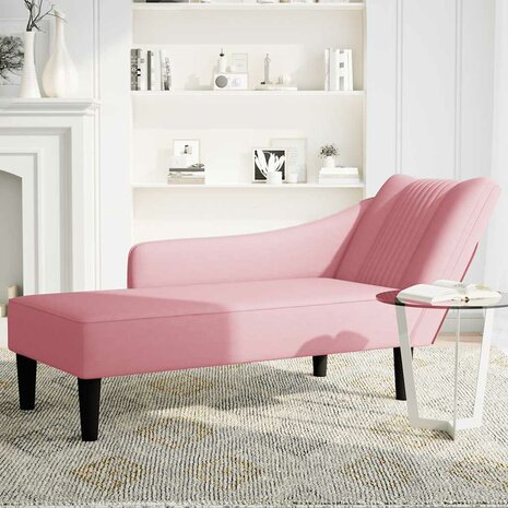 Chaise longue met rechterarmleuning fluweel roze 3