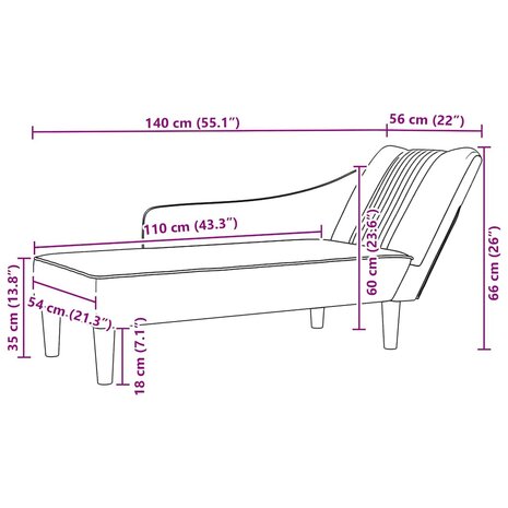 Chaise longue met rechterarmleuning fluweel roze 9