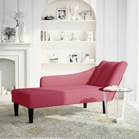 Chaise longue met rechterarmleuning fluweel wijnrood 2