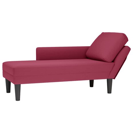Chaise longue met kussen en rechterarmleuning fluweel wijnrood 1
