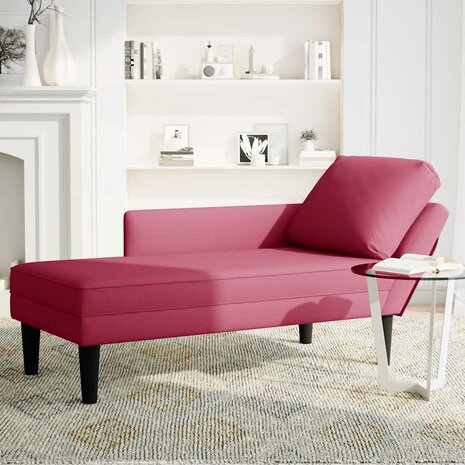 Chaise longue met kussen en rechterarmleuning fluweel wijnrood 3