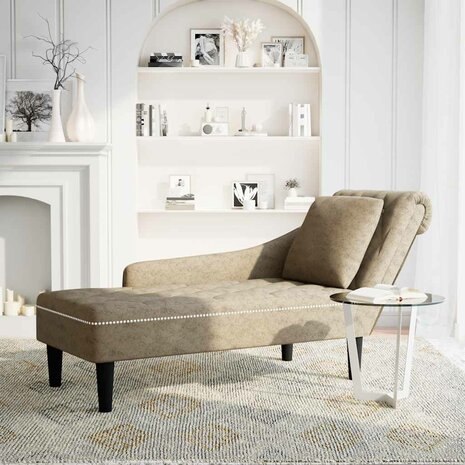 Chaise longue met kussen&rechterarmleuning kunstleer lichtgrijs 2